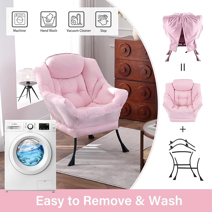Lazy Chair Large Accent Chair Modern Comfy Armchair Pink Chair for Living Room Bedroom Dorm Room Office Apartment Reading Relaxing Use