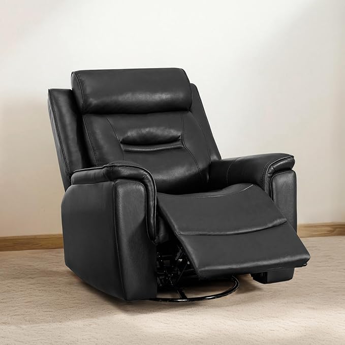 Leather Recliner Chair 360° Swivel Rocker for Adults Manual Rocking Reclining Chair with Adjustable Backrest Footrest for Living Room Bedroom Home Theater Seating