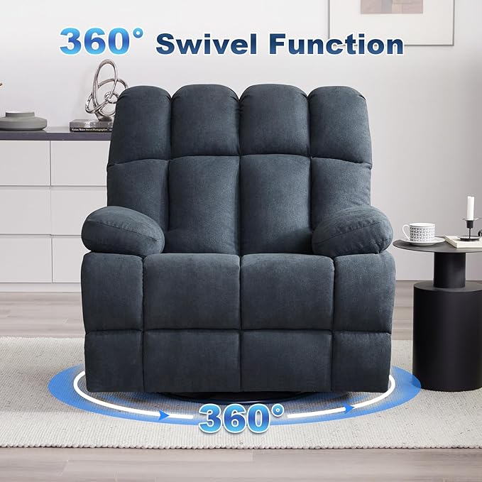 Oversized Recliner Chair 360° Swivel Rocker Recliner for Big Man Extra Wide Manual Recliner Overstuffed Soft Rocking Sofa Chair Overstuffed Soft Rocking Sofa Chair for Living Room(Grey)