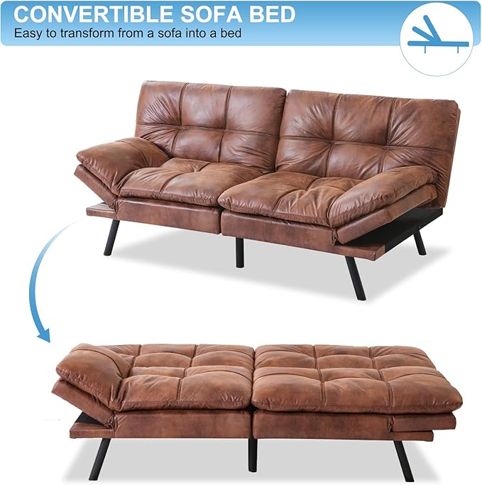 MUUEGM Futon Sofa Bed Couch Sofa Memory Foam Futon Sleeper Sofa Loveseat Convertible Couch Bed for Small Compact Spaces Apartment Brown