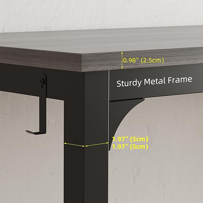 Large Computer Desk - 63 Inch Home Office Desks Study Student Writing Table Gaming Desk Wood Modern Simple Table with Storage Bag &amp Headphone Hooks Grey