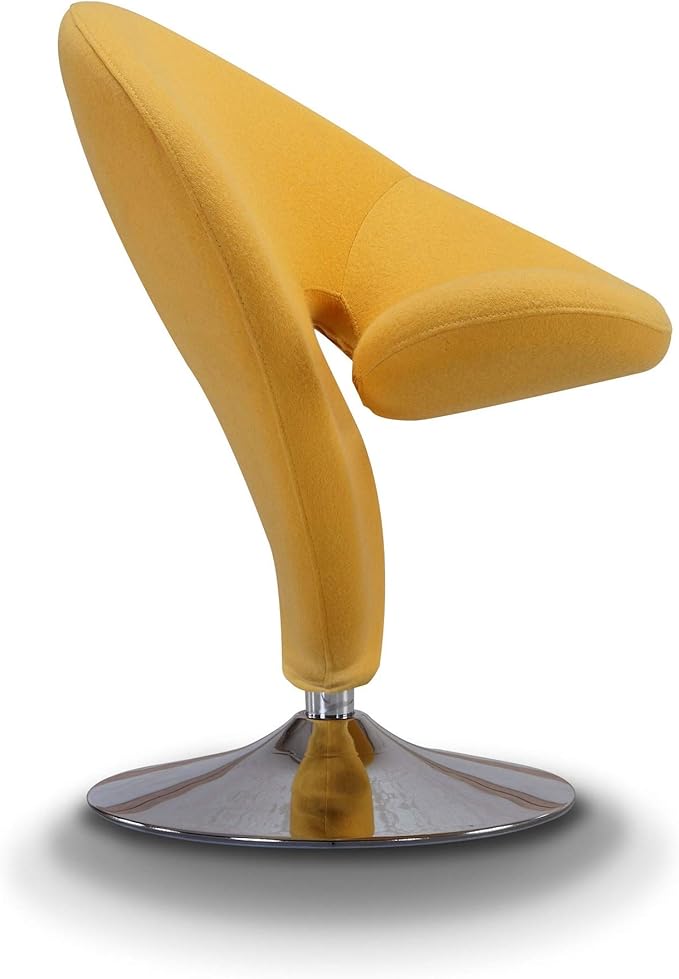 Manhattan Comfort Curl Swivel Accent Chair with 360° Turn Fully Assembled Upholstered in Wool Blend Modern Ergonomic Design with Polished Chrome Base Living Room &amp Office Set of 1 Yellow