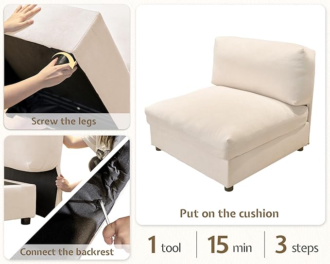 Jocisland 148 Wide U-Shaped Modular Sectional Sofa Convertible Oversized Couch with Ottoman for Living Room Easy Assembly Flexible Layout Scratch-Resistant Linen Beige