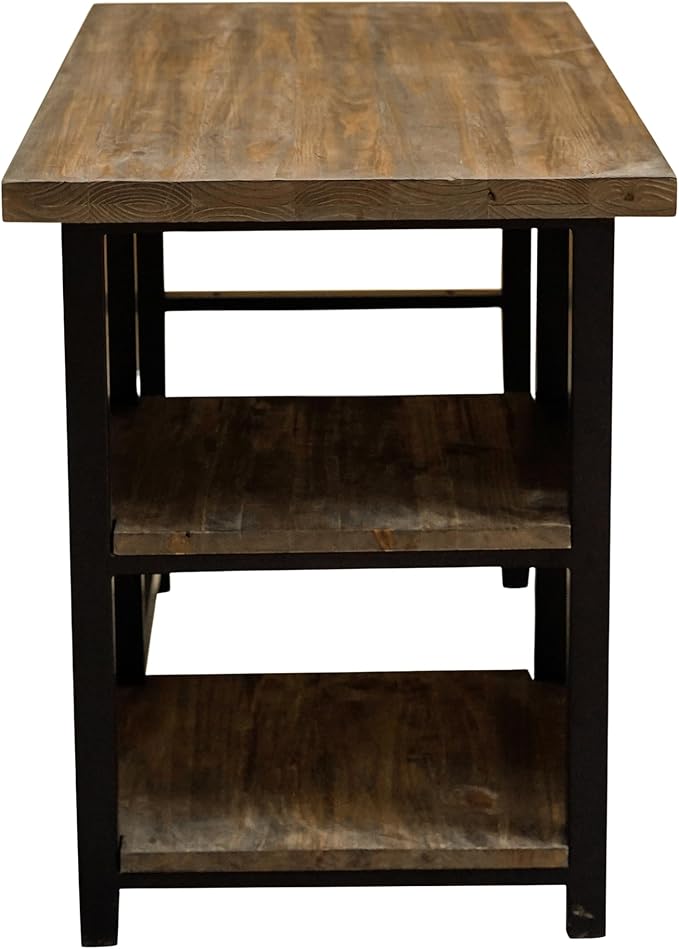 Alaterre Furniture Pomona 48-Inch Industrial Study Desk with Solid Pine Wood Top 2 Open Shelves and Metal Frame – Writing Desk with Floor Levelers for Home Office Bedroom or Dorm (Natural Finish)