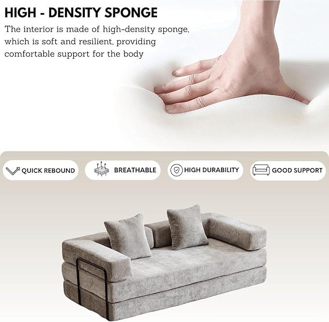 Alpen Convertible Sleeper Sofa Bed 77 Sofa Bed Full Size with L-Shaped Armrests Pull Out Sofa Beds Queen Size Couches for Small Living Room for Living Room Bedroom Light Grey