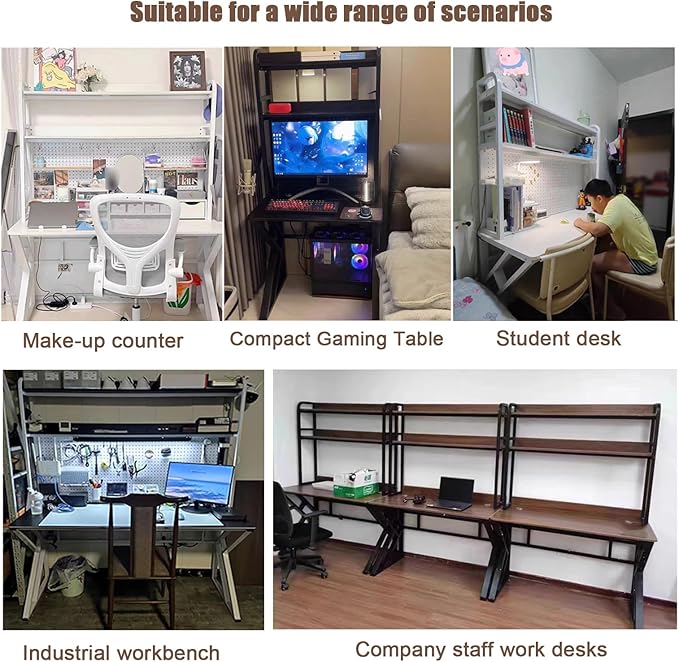 47in Computer Desk with PegboardGaming Desk with Bookshelf Combo Large Writing Table with Desktop Shelves Ample Leg Room for Home Office (White 47in)
