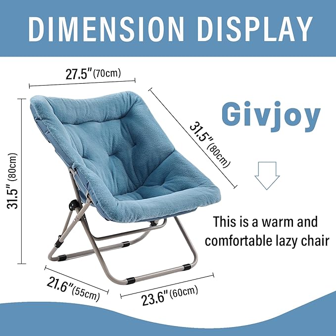 Comfy Folded Chair Soft Faux Fur Oversized Folding Chair Flexible Lazy Chair for Kids Girls Teens Adults Moon Chair for Dorm Rooms Bedroom Living Room