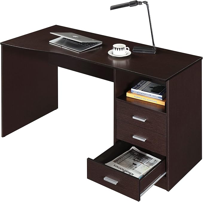 Techni Mobili 51 Classic Computer Desk with Drawers 3-Drawer Home Office Desk with Storage (Brown)