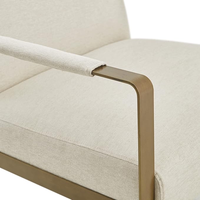 Martha Stewart Upholsterd Accent Chair Living Room Furniture - Modern Design Comfortable Foam Seat Cushion Bedroom Lounge Sophisticated Finished Sturdy Frame Cream/Gold 28.5 W x 29 D x 32.5 H