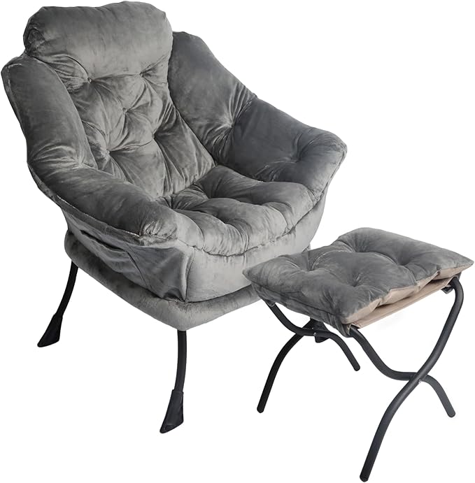 Kokel Lazy Chair with Folding OttomanLiving Room Chairst (Dark Gray-1118)