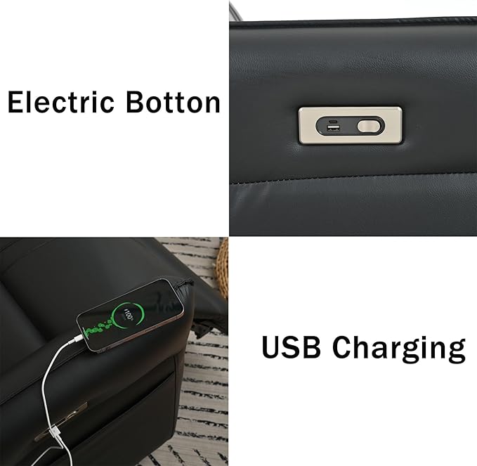 Electric Recliner Chairs for Adults Power Swivel Rocker Recliner Chairs &amp Nursery Glider Recliner with USB Pockets PU Leather Lazy Boy Recliner Chair &amp Small Recliners for Small Spaces (Bla