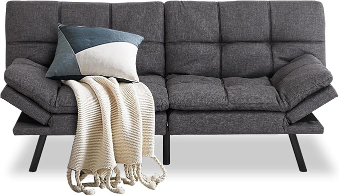 MUUEGM Futon Sofa Bed Couch Sofa Memory Foam Futon Sleeper Sofa Loveseat Convertible Couch Bed for Small Compact Spaces Apartment Dark Grey.