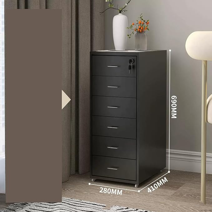 File Cabinet Six Drawer Cabinet Office with Lock Storage Cabinet Iron Data File Storage Cabinet (Color : Black)