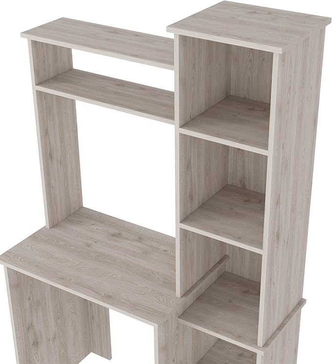 Light Gray Desk with 5 Cubbies - Compact Home Office Computer Desk