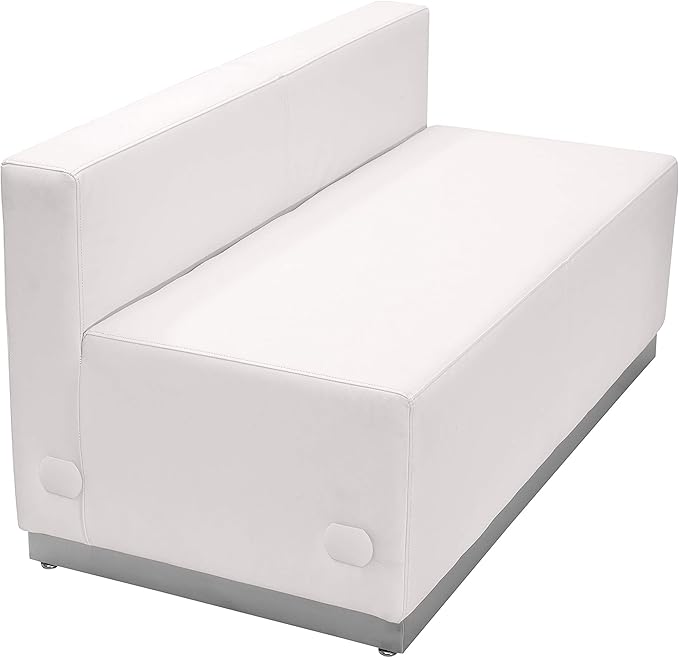 EMMA + OLIVER White LeatherSoft Loveseat with Brushed Stainless Steel Base
