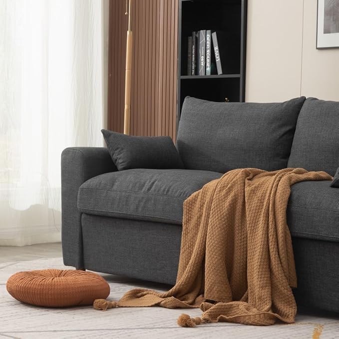 Panana Loveseat Sofa 2 Seater and 3 Seater Modern Couch Fabric Couch with Under Storage Seat CushionTrack Armrest Comfy Couches for Small Spaces Living Room (Dark Gray Linen Fabric 3 Seater)