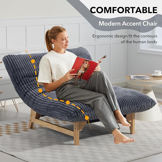 Modern Accent Chair Comfy Corduroy Upholstered Living Room Chair with Cushion Comfortable Accent Sofa Chair with Wooden Frame Armless Lazy Sofa for Living Room Bedroom (Dark Grey) | Cushion