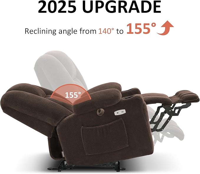 MCombo Zero Gravity Power Recliner Chair with Heat and Vibration Massage Reclining Chair with USB &amp Type C Ports Cup Holders for Living Room Fabric 8015 (Brown)