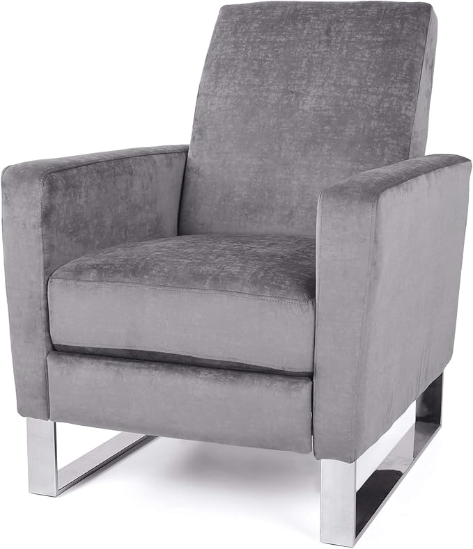 Mid-Century Fabric Rocker Recliner Chair Adjustable Single Recliner Sofa with Thicker Seat Cushion with Pocket for Living Room Bedroom Apartment (Grey)
