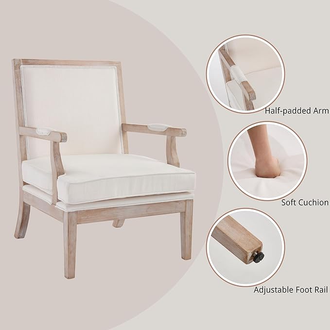 chairus Farmhouse Linen Accent Chair Set of 2 Upholstered Reading Chair with Solid Wood Frame Lounge Arm Chair with High Back for Living Room Reception Room Waiting Room Beige
