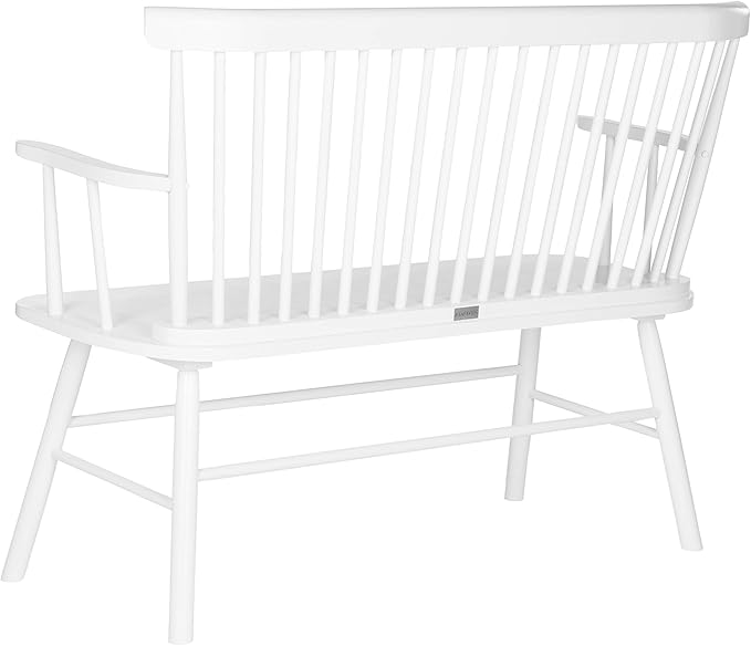 SAFAVIEH Home Collection – Addison White Solid Wood Spindle Back Loveseat Bench Farmhouse Settee for Entryway Living Room or Dining Area (AMH8513B)