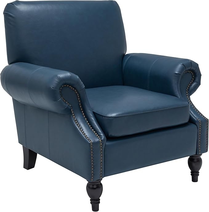 Accent Chair22.4 Seat Depth Armchair with Roll Arms36.6W*34.3D*34.6H Chair for Living RoomWood LegsSet of 2Faux Leather in Navy