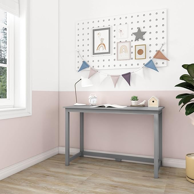 Max &amp Lily Solid Wood Desk 47 Inches Grey