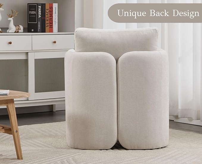 EALSON Upholstered Modern Accent Chair Mid-Century Barrel Armchair with Padded Cushion Comfy Reading Chair for Living Room/Bedroom Beige