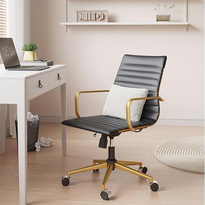 Ergonomic Desk Chair Computer Chairs with Armrests and Wheels Heavy Duty Wide Seat for Home Office Comfortable 22.83in Chair for Women and MenGold Black