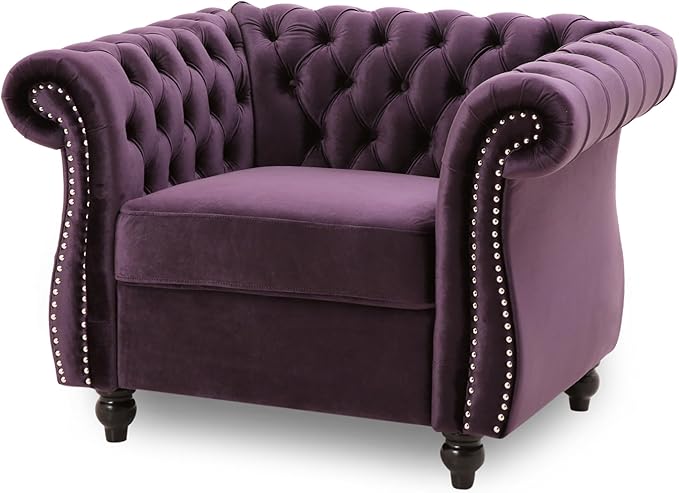 Great Deal Furniture Leila Chesterfield Velvet Club Chair BlackBerry