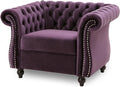 Great Deal Furniture Leila Chesterfield Velvet Club Chair BlackBerry