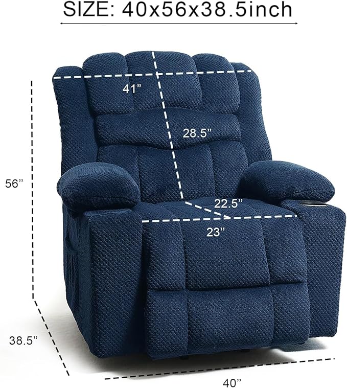 Power Lift Recliner Chair for Living Room Elderly with Massage Recliners Footrest Cup Holder Oversized Electric Heated Reclining Single Sofa Chairs Storage (Cyan)
