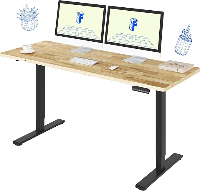FLEXISPOT E3 Solid Wood Dual Motor 63 x 24 Electric Standing Desk Sit Stand Desk Holds 220 lbs Adjustable Height w/Memory Presets Butcher Block Rubberwood Desktop &amp Black Frame Ships in 2 Boxe