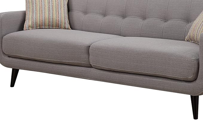 AC Pacific Crystal Collection Mid Century Modern Living Room Furniture Tufted Back Solid Espresso Legs Plush Upholstery Accent Piece with Minimal Assembly Sofa Light Grey