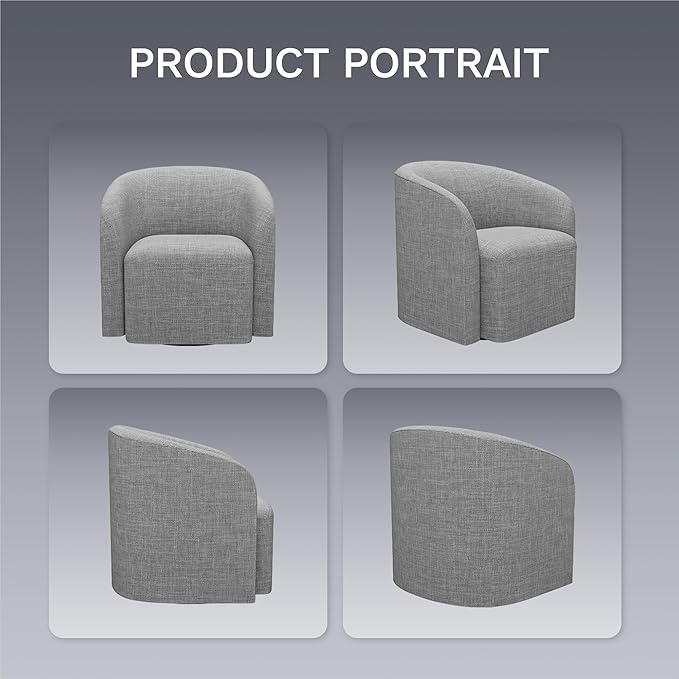 COLAMY Swivel Accent Chair Modern Barrel Round Chair Upholstered Comfy Living Room Chair with Armrest Armchair for Reading Room/Bedroom/Waiting Room/Office No Assembly Grey