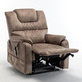 Oversized Power Lift Recliner Chair with 25 Extra-Wide Seat for Big Elderly Adults 180 Degree Lay Flat Electric Lounge Sofa Chair with Massage &amp Heat for Living Room Bearing 400LBS Beige+Brown