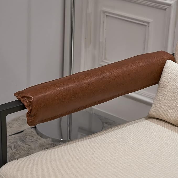 Karl home Mid-Century Accent Chair Linen Fabric Arm Chair with Metal Legs Thick Padded Sofa Chair Lounge Chair with Pillow for Living Room Bedroom Belcony Beige