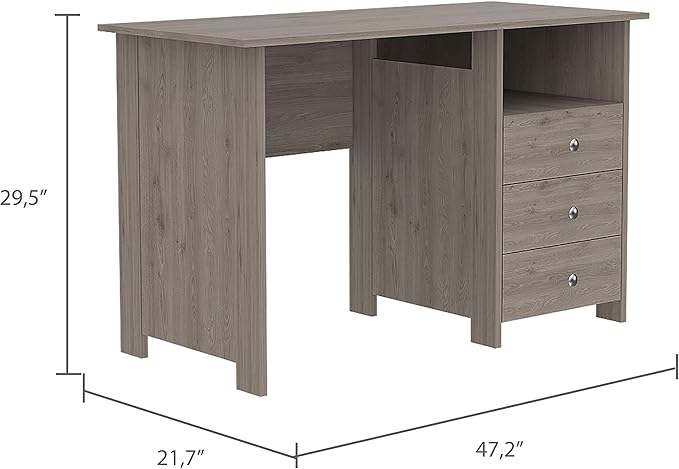 Compact Corner Desk | Open Shelf &amp 3 Drawers | Light Gray | Home Office | Workstation