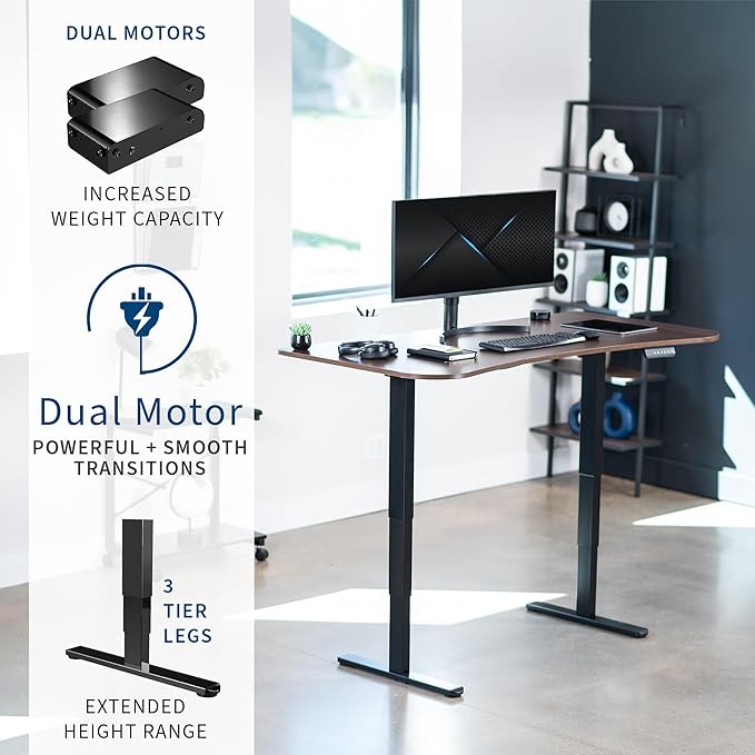 VIVO Electric 63 x 32 in Dual Motor Standing Desk Memory Height Adjustment 2B Series Dark Walnut Top Black Frame DESK-KIT-2B1D
