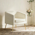 Velvet Accent Chair Modern Barrel Armchair with Gold Legs Upholstered Club Chairs for Living Room/Bedroom/Guest Reception White