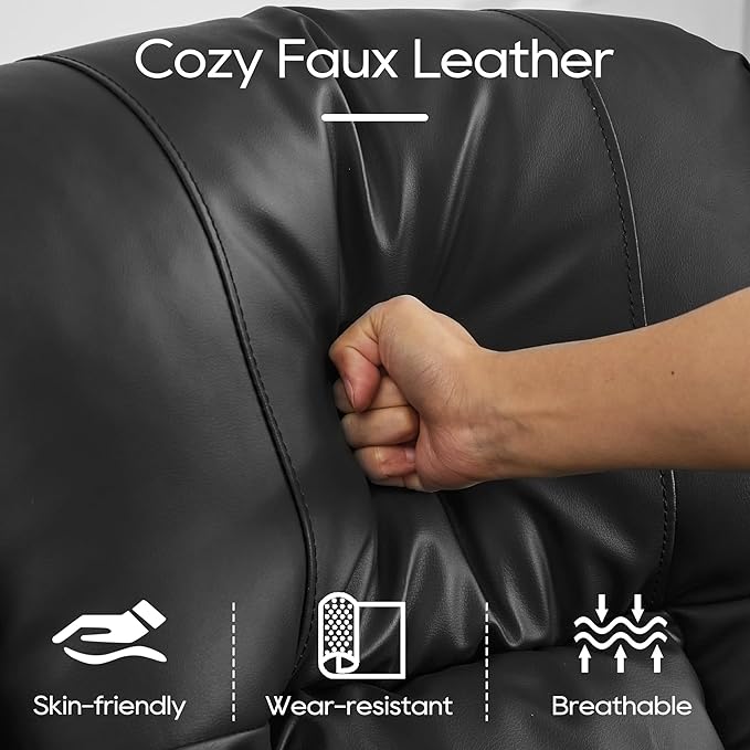 DRMBOOK RV Loveseat Recliner Sofa Double Wall Hugger Reclining Couches Manual Reclinable Movie Seating 2 Person Recliner for Travel Trailer (Leather Black 2 Seater with Reversible Console)