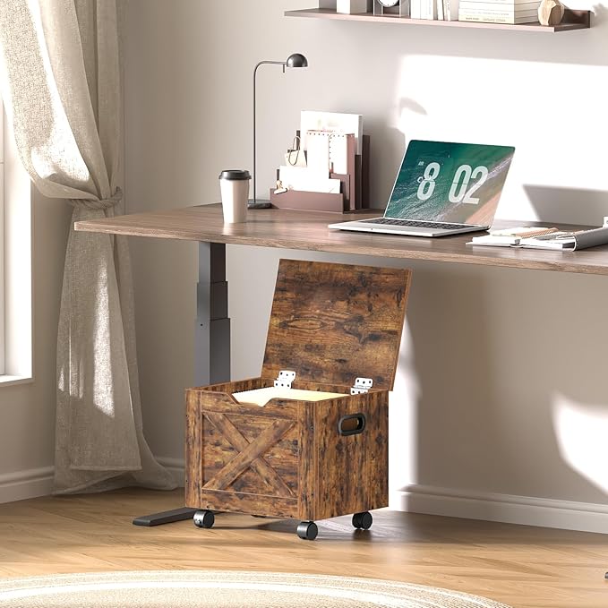 Rolling Filing Cabinet Small File Cabinet Under Desk with Single Drawer Hanging File Organizer for A4/Letter-Size Documents Organizer Box for Home Office Rustic Brown FCRB4001