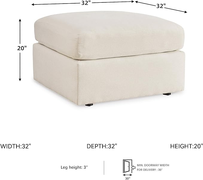 Signature Design by Ashley Modmax Contemporary Stain Resistant Upholstered Oversized Accent Ottoman with Non-Skid Legs White