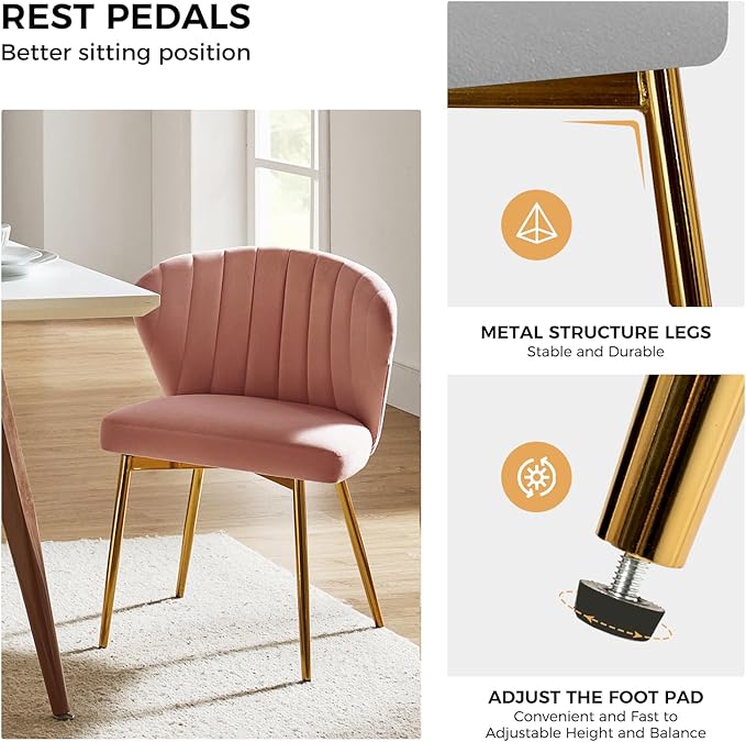 HULALA HOME Dining Chairs Set of 2 Velvet Upholstered Kitchen &amp Dining Room Chairs with Metal Legs Vanity Chair Armless Side Chairs for Living Room Bedroom Restaurant Channel Curved Backrest Pin