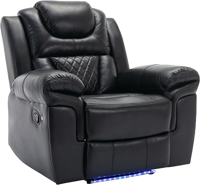 Merax Home Theater Seating Manual Recliner Chair with LED Light Strip for Living RoomBedroom Black