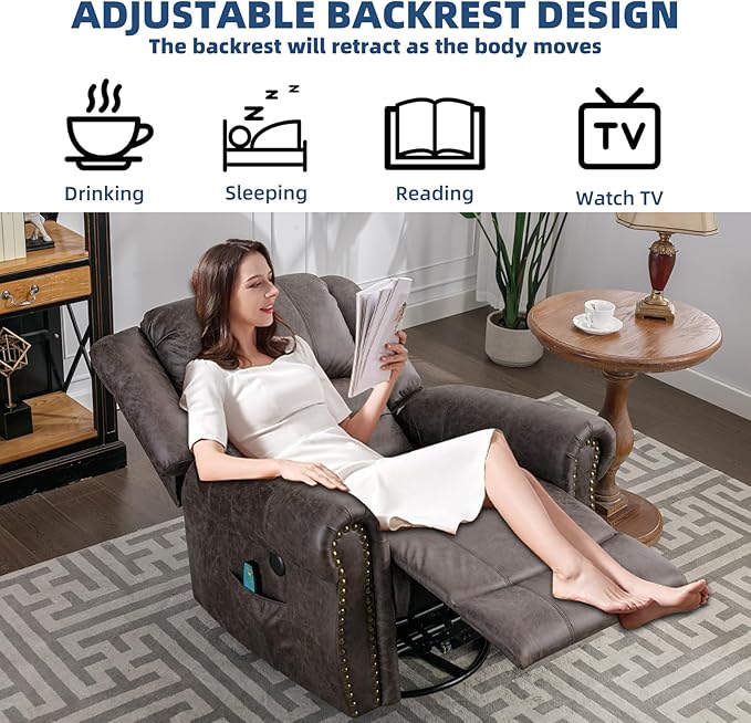 Manual Swivel Rocker Recliner Chair with Heat and Vibration 360° Swivel Glider Rocking Reclining Chair Massage Rocking Recliners with Side Pockets &amp USB Ports for Living Room Smoky Gray