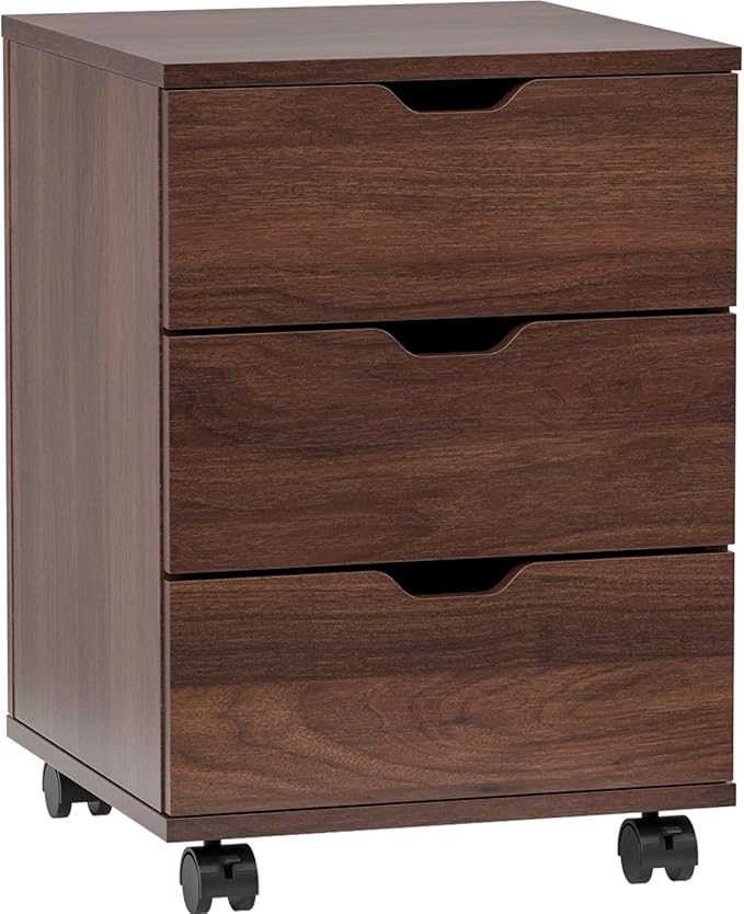 Hassyee 3-Drawer Vertical Filing Cabinet with Compact Storage Solution Rolling Wood Mobile File Cabinets with Four Casters for Home and Office (Brown)