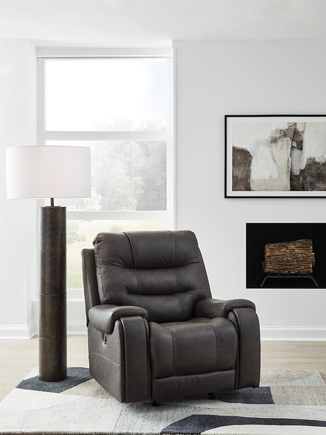 Signature Design by Ashley Trumble Modern Faux Leather Manual Rocker Recliner with Track Arms Gray