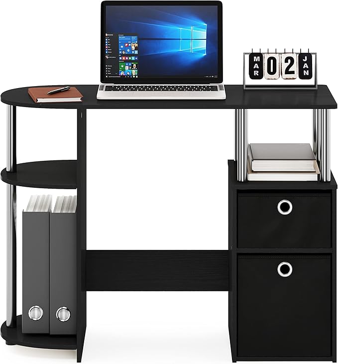 Furinno Jaya Simplistic Computer Study Desk Americano/Chrome/Black