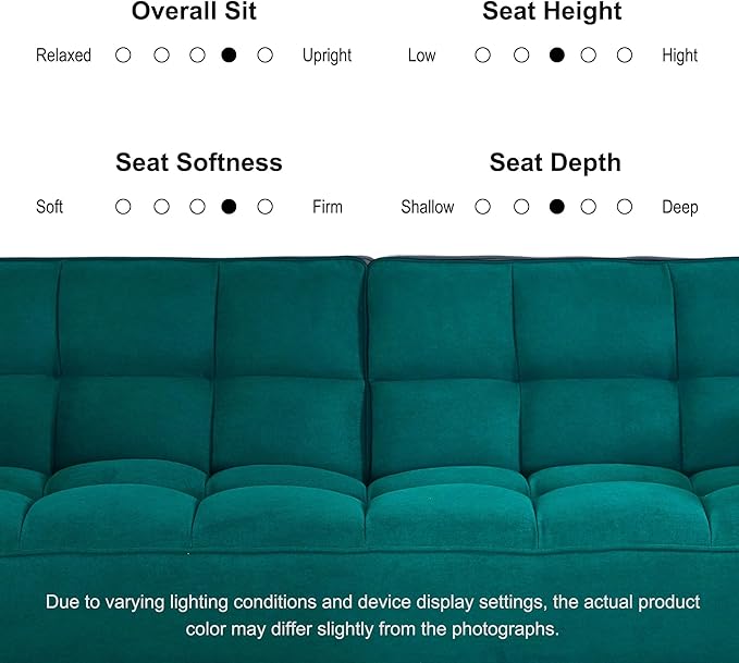 Convertible Futon Couch Bed Sleeper Sofa Bed with Adjustable Backrests Linen Loveseat Sofa 3 Seater Comfy Couch for Small Spaces Living Room Bedroom(Green 75)